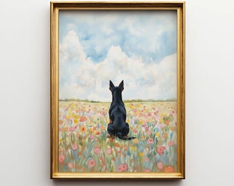 Personalized Manchester Terrier Flower Field Portrait Poster & Canvas | Custom Dog Wall Art