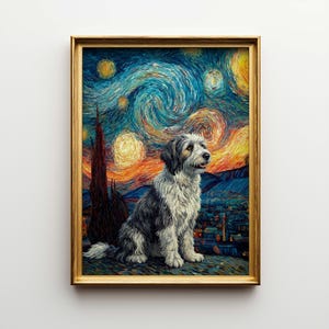 Polish Lowland Sheepdog  Starry Night Canvas Art - Dog Van Gogh Poster Gift