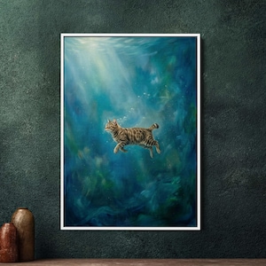 Pixiebob kat ingelijst canvas muurkunst, groot rustiek katachtig portret, woondecoratie grote kattenliefhebber