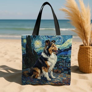 Shetland Sheepdog Starry Night Tote Bag Art - Dog Van Gogh Handbag Gift
