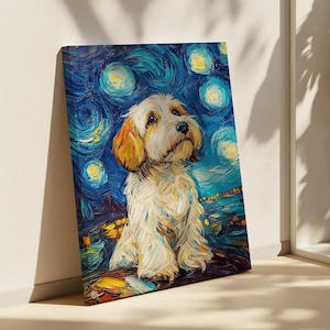 on Starry Night Canvas Art - Van Gogh Inspired Dog Artwork