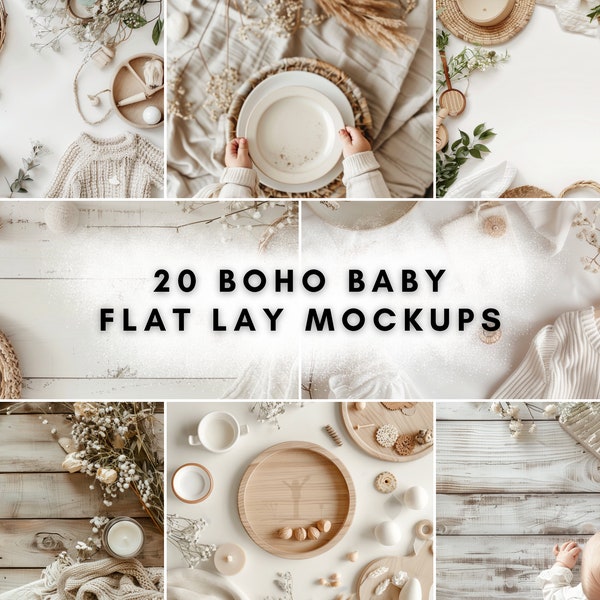 20 Boho Baby Flat Lay Mockup Bundle | Digital Background Mock up | Product Backdrops