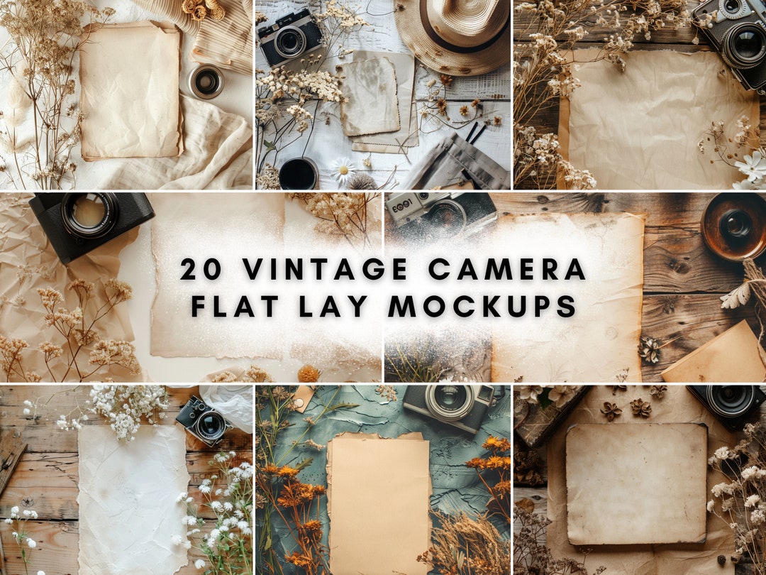 20 Vintage Camera Flat Lay Mockup Bundle | Digital Background Mock up ...