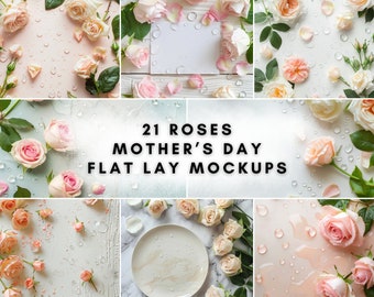 21 Roses Mother's Day Flat Lay Mockup Bundle | Digital Background Mock up | Product Backdrops
