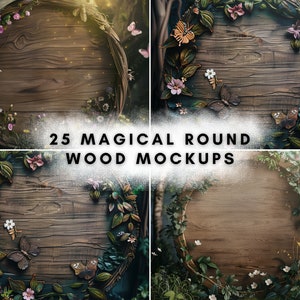 20 Magical Round Wood Mockup Bundle Digital Background Mock up Product Backdrops image 1