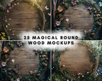 20 Magical Round Wood Mockup Bundle | Digital Background Mock up | Product Backdrops