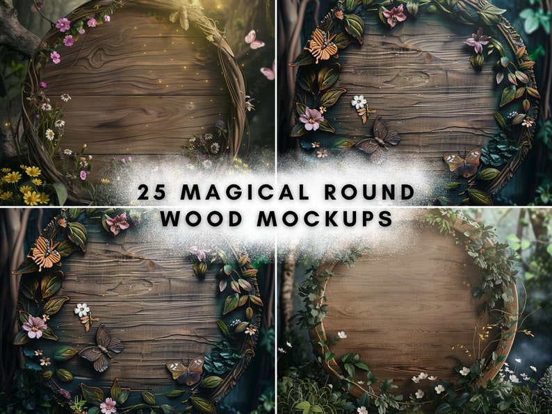 20 Magical Round Wood Mockup Bundle Digital Background Mock up Product Backdrops image 1