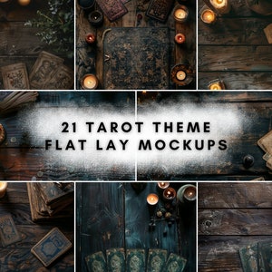 21 Tarot plat lag mockupbundel | Digitale achtergrondmock-up | Productachtergronden
