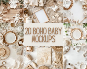 20 Boho Baby Flat Lay Mockup Bündel | Digitales Hintergrundmockup | Produkthintergründe