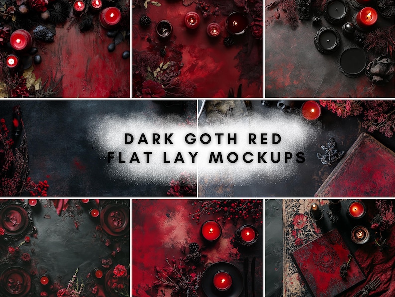 20 Red Dark Goth Flat Lay Mockup Bundle | Digital Background Mock up ...