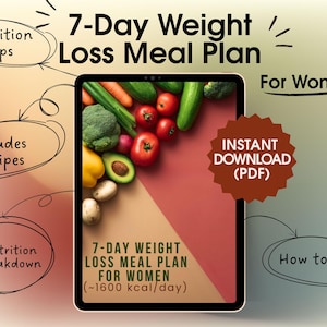 7-Day 1600 Calorie Meal Plan for Women: Weight Loss Menu (Digital PDF Download)