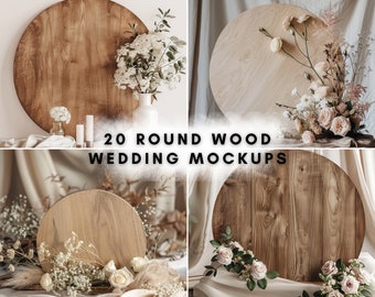 20 Wedding Round Wood Mockup Bundle | Digital Background Mock up | Product Backdrops