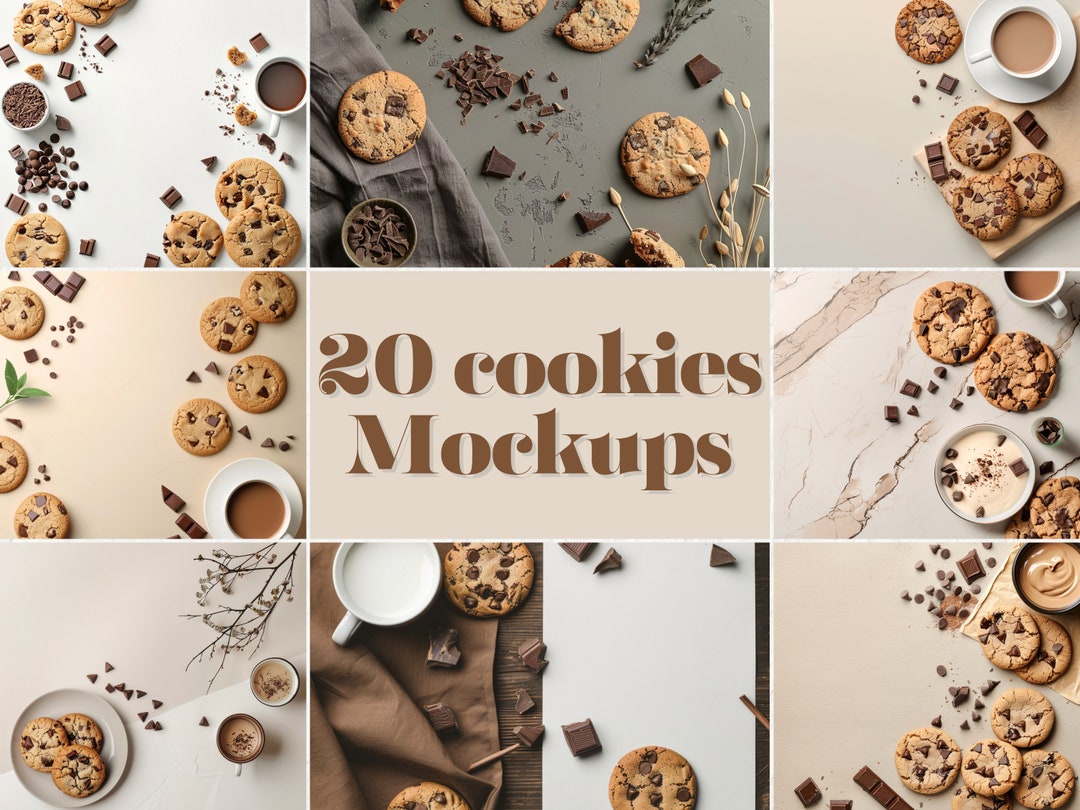 Multiple Cookies Backdrop 20 Cookies Flat Lay Mockup Bundle | Digital Background Mock up ...
