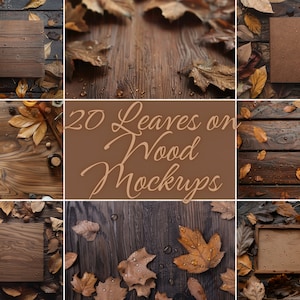 20 Leaves on Wood Flat Lay Mockup Bundle | Digital Background Mock up | Product Backdrops