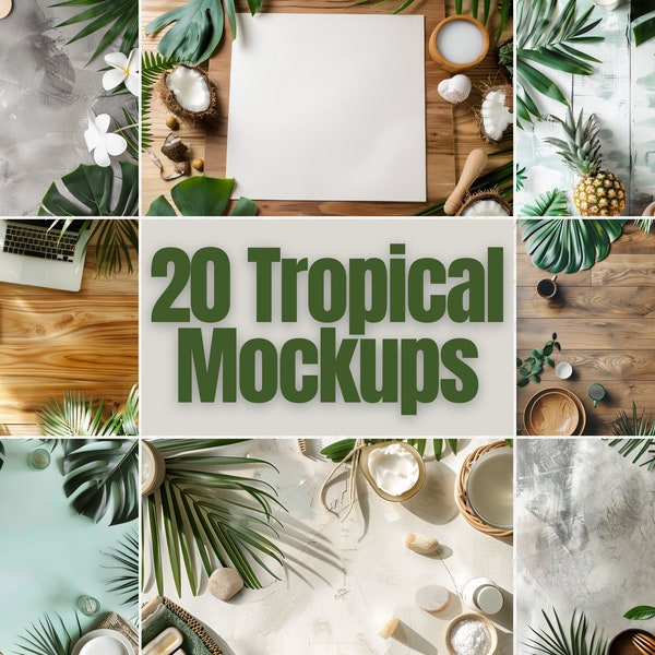 20 Tropical Flat Lay Mockup Bundle | Digital Background Mock up | Product Backdrops