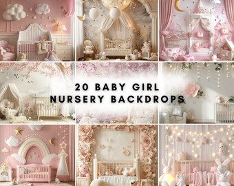 20 Baby Girl Nursery Backdrops Bundle | Digital Background Mock up | Digital Photography Mockups