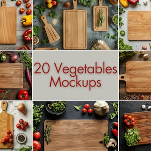 20 Kitchen Board Vegetables Flat Lay Mockup Bundle | Digital Background Mock up | Product Backdrops