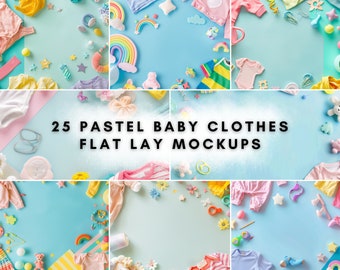 20 Pastel Baby Clothes Flat Lay Mockup Bundle | Digital Background Mock up | Product Backdrops