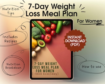 7-Day 1800 Calorie Meal Plan for Women: Weight Loss Menu (Digital PDF Download)