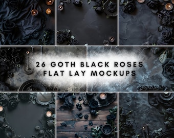 Dark Goth Black Roses Flat Lay Mockup Bundle (Digital Download)