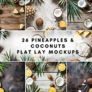 26 Pineapples and Coconuts Flat Lay Mockup Bundle | Digital Background Mock up | Product Backdrops