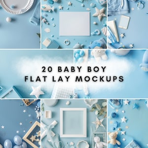 20 Pacchetto Mockup Flat Lay per neonato / Mock up di sfondo digitale / Fondali prodotto / Annuncio del neonato Flat Lay