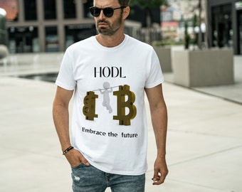 Hodl in Style: Bitcoin Theme White Short Sleeve Crewneck T-shirt