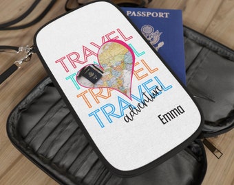 Adventure Passport Wallet - Custom Name Travel Case, Durable Zippered Organizer, Lightweight Shoulder Bag