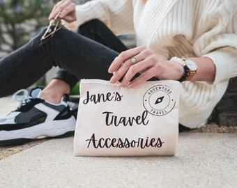 Personalized White Wanderlust Travel Pouch
