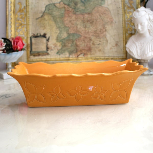 Vintage French planter - yellow pottery planter pot - unique rectangular flower box - ceramic jardiniere - made in France - Gardener gift