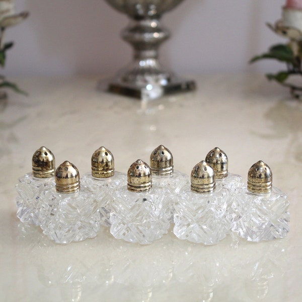Vintage salt & pepper shakers - individual miniature salt and pepper - glass and silver-plated - salt cellar - Eales of Sheffield