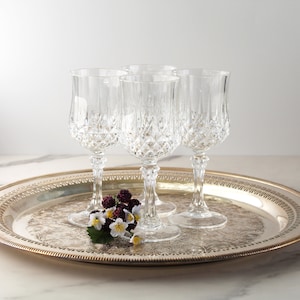 4 verres à vin vintage en cristal - verres à vin neuf faces - Cristal D&#39;Arques-Durand - Longchamp