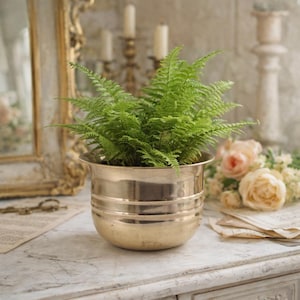 Maceta vintage bañada en latón - Maceta redonda dorada