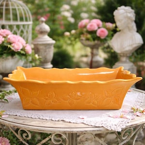 Vintage French Pottery Planter - Yellow Ceramic Flower Box