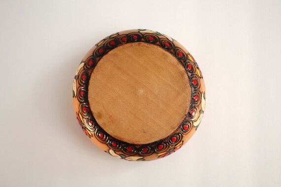 Vintage carved wood box & painted plate - colorfu… - image 8