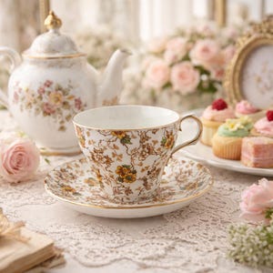 Luxury Tea Gift Box with Vintage Teacup, Scone Mix, Honey, and Tea
