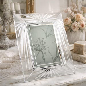 Vintage photo frame - Mikasa cut crystal - large glass picture frame - 5 x 7 in