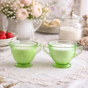 Vintage Uran Sahne & Zucker Set - Vaseline Glas - Bundesgeorgian
