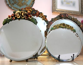 Vintage barbola spiegel - uw keuze - gebloemde jaren 1920 make-upspiegel uit de jaren 1930 - kaptafelspiegel - galerijwand - apart verkocht