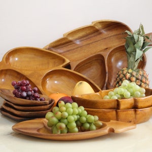Vintage carved wood dishes - your choice of tropical platters, bowls, & serving dishes - teak monkeypod wood - boho luau style - tiki party