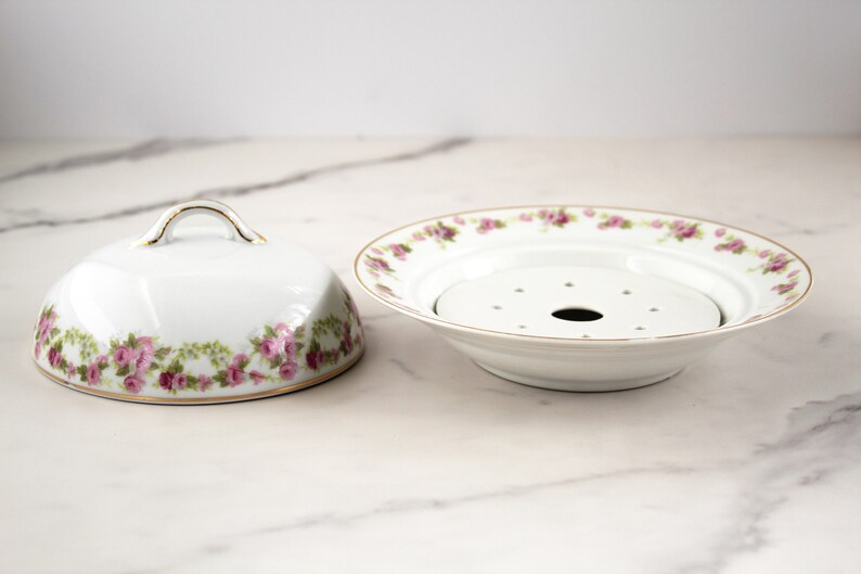 Pink flowered butter dish with lid