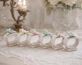 Vintage Blumen Serviettenringe - Set von 6, Capodimonte Style China