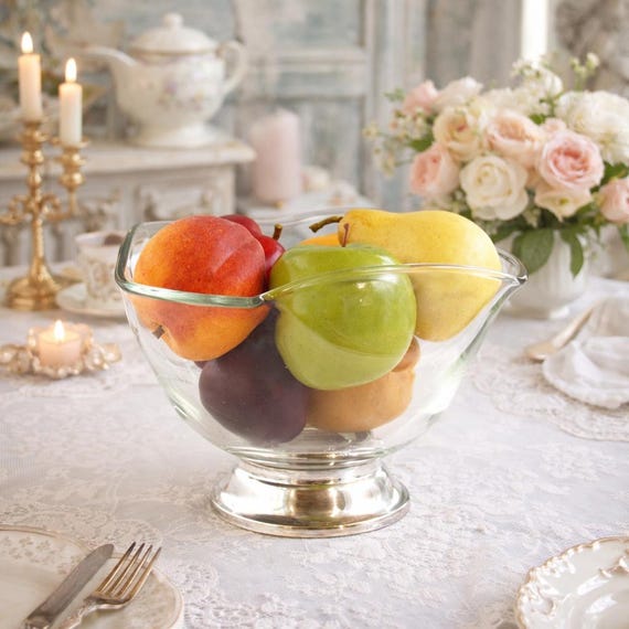 Vintage Servierschale - Glas mit versilbertem Sockel - Fuß-Obstschale