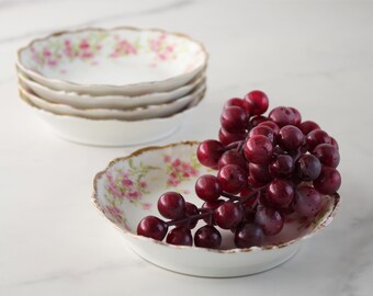 Vintage berry bowls - pink and white flowered ceramic nappy bowls - Bawo & Dotter Elite Works - Limoges France - vintage housewares