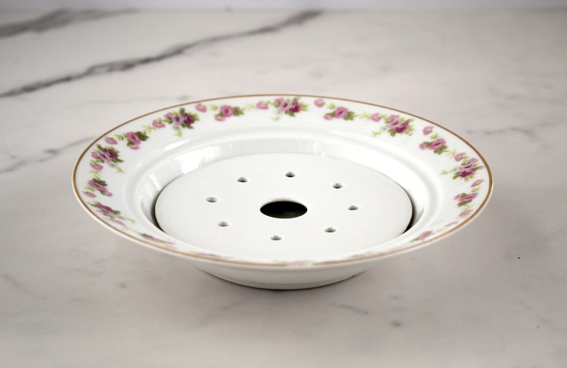 Pink flowered butter dish