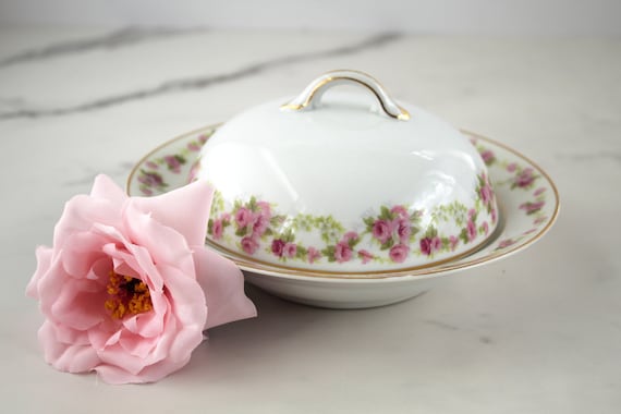 Vintage Butter Dish – Nippon Ceramic - Pink Roses, Gold Trim