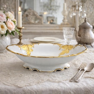 Półmisek vintage - biało-złota miska wałbrzyska - element centralny WLB3