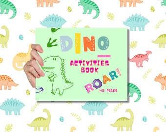 Dino activities book - Preschool Kindergarten | 40 Pages | Coloring | Dot To Dot | Tracing | Alphabet | Maze | Tic Tac Toe | Sort it | Dino