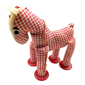 Vintage 1960s Knickerbocker Red And White Checkered Toy Horse