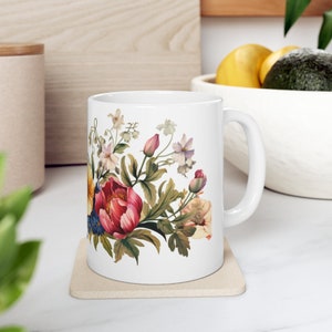 Flower Mug, Floral,  Cottagecore,  Coffee Mug, gifts for her, Mother’s Day Ceramic Mug (11oz)